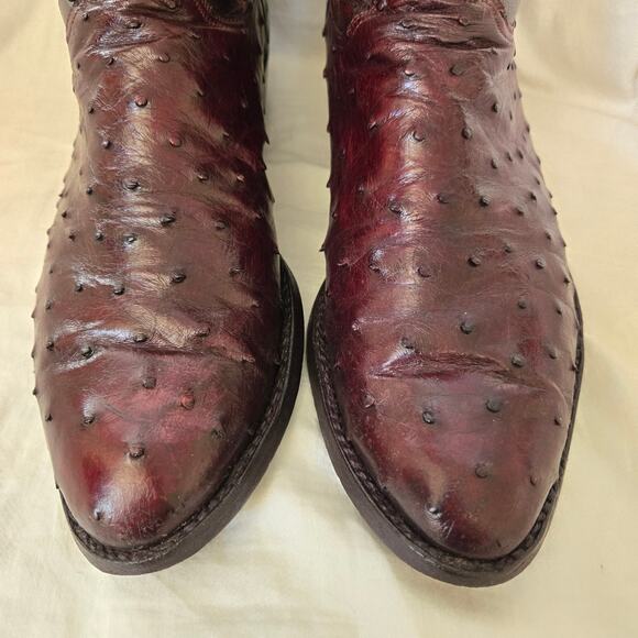 Lucchese Classic Size 10.5 D Full Quill Black Cherry Ostrich Boots Straight Heel main image 4